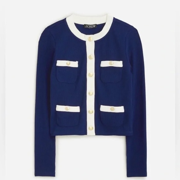 Jcrew Ribbed Light Weight Cardigan Sweater Nautical Prep Preppy Old Money LARGE - Picture 3 of 13